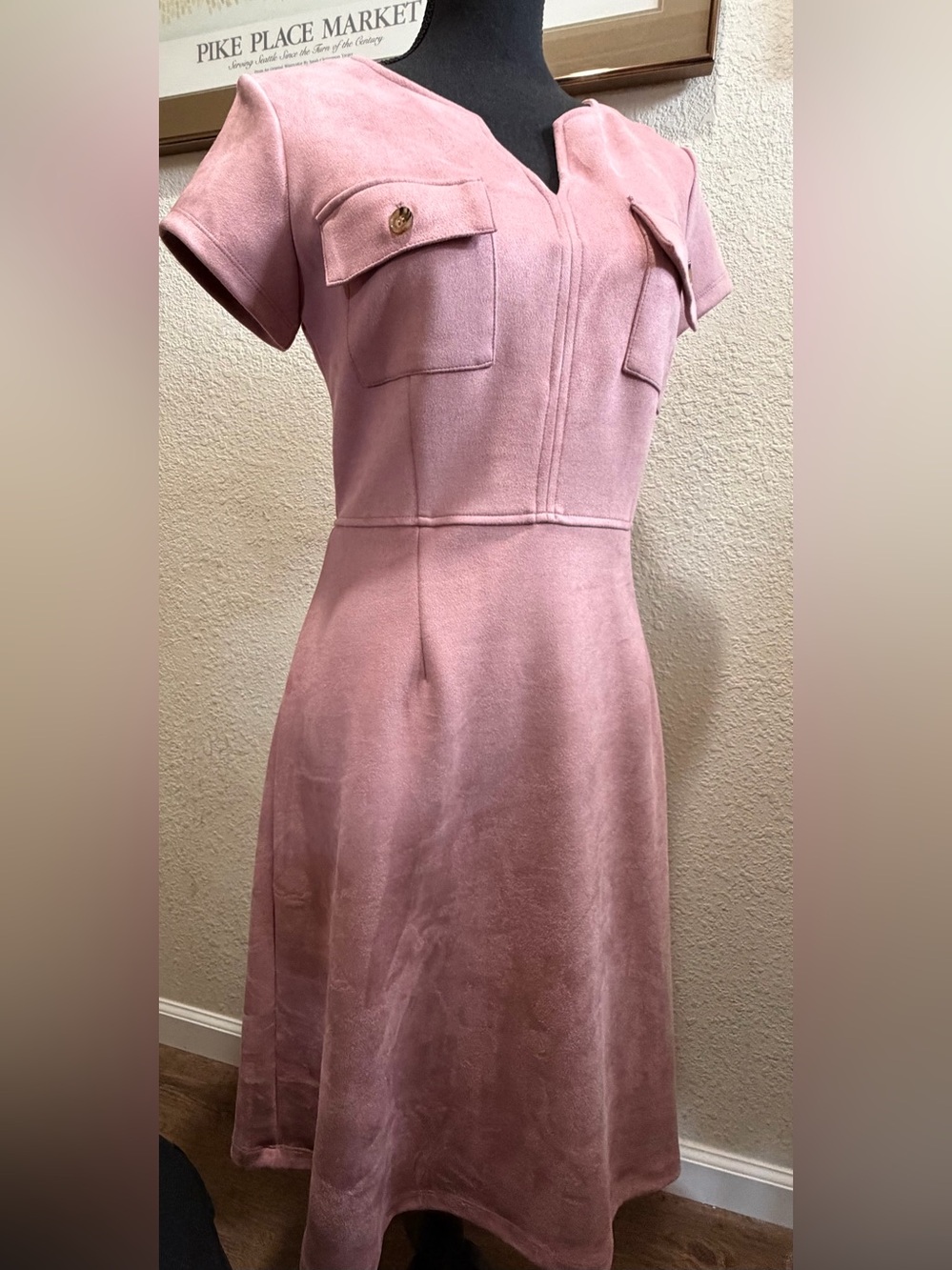 Now Shelby & Palmer Dusty Faux Suede Dusty Rose Short-Sleeve Midi Dress